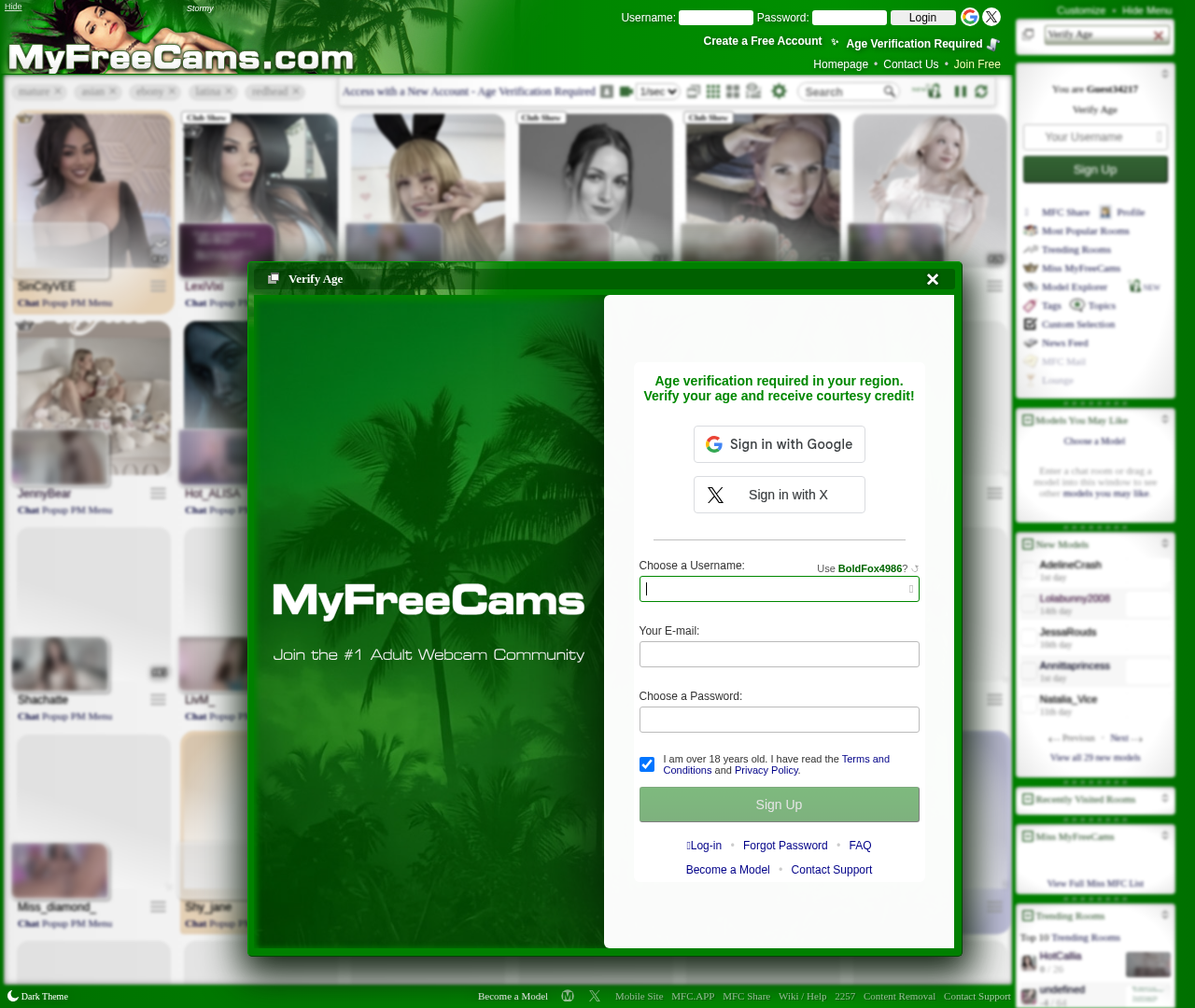 MyFreeCams interface screenshot